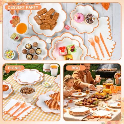 350 Pcs Orange and White Paper Plates and Napkins Set, Serve for 50 Guests - Image 7