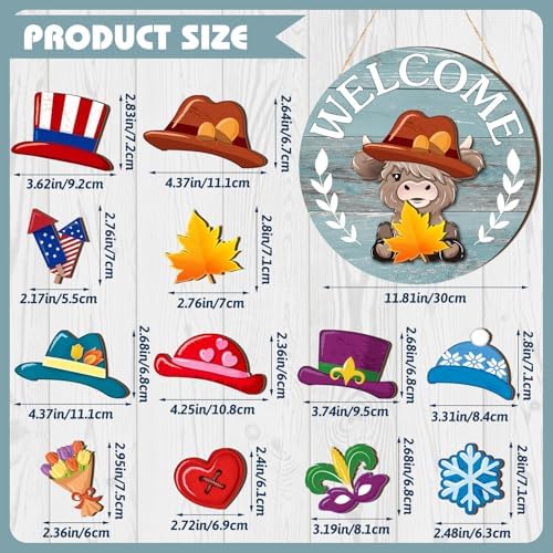 Vicenpal 35 Pcs Fall Interchangeable Highland Cow Welcome Sign, Grey Blue - Image 3