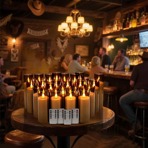 24 Pack LED Gray Flameless Candles with Remote, 3D Flickering Battery Operated Candles in Glass Holders, Safe for Weddings, Parties, Home and Outdoor Decor. - Image 2