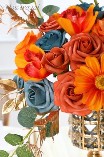 Floweroyal Artificial Flowers Combo Orange Flowers Mix Silk Flowers Fake Roses with Stems for DIY Wedding Bridal Bouquets, Baby Shower, Floral Arrangement, Table Centerpieces, Home Decorations - Image 2