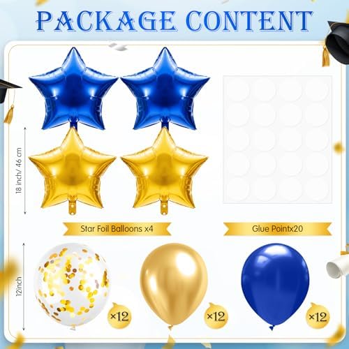 Lunmon 4 Sets Blue Gold Balloons Centerpieces for Table with Stands - Image 2