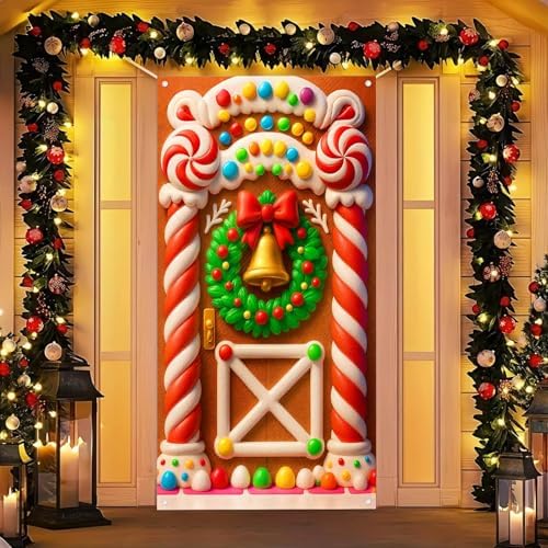 BlissYard Christmas Door Cover Candy Bell 35x71 Inch Polyester by BlissYard