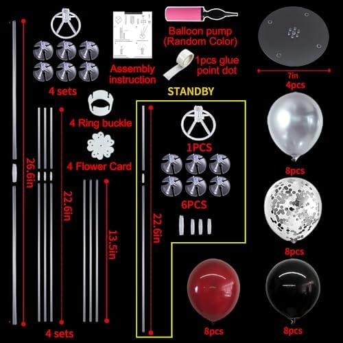 TONIFUL 4 Set Burgundy Red Black Silver Balloon Stand Centerpiece for Table - Image 2