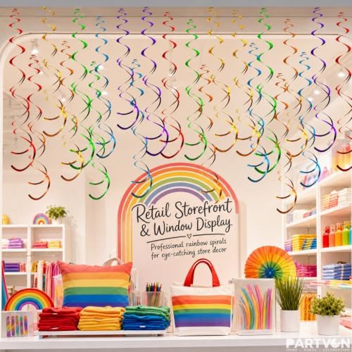 36 PCS Rainbow Hanging Swirl Decorations, Sparkle Ceiling Swirls with Plastic Streamers for Pride Party, Unicorn Theme, Kids Birthday, Baby Shower, Graduation, Wedding - Image 7
