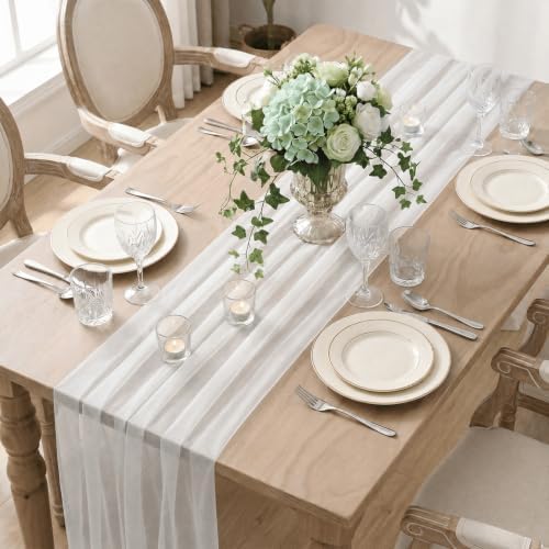 Artoid Mode 3Pcs Ivory Gauze Table Runner 28x120Inch, Seasonal Sheer Kitchen Dining Holiday Wedding Birthday Baby Shower Table Decor for Home Party - Image 4