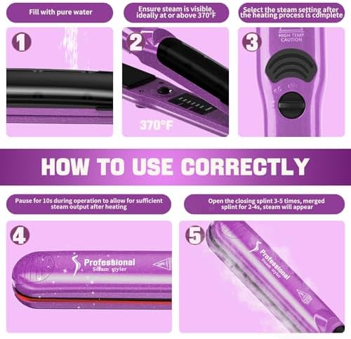 DORISILK 2.0 Upgraded Steam Straighteners for Hair, Professional Salon Ceramic Vapor Steam Flat Iron Hair Straightener and Curler 2 in 1 Straightening Curling Iron 1″, Dual Voltage LED Temp, Purple - Image 5