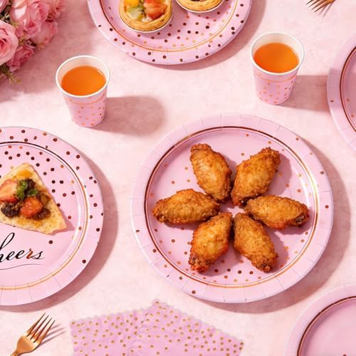 168Pcs Pink and Gold Paper Plates and Napkins Party Supplies for 24 Guest - Image 6