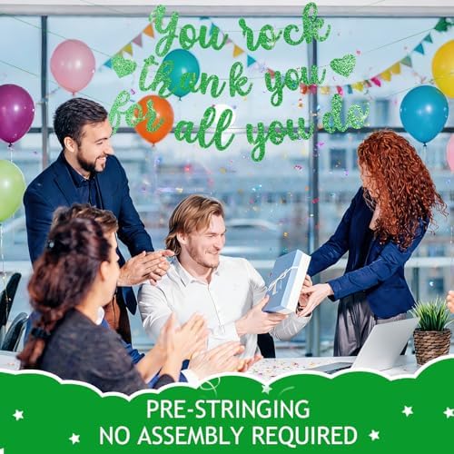 Pre-Strung You Rock Thank You For All You Do Banner - Glitter Employee Appreciation Decorations, Staff Teacher Nurse Recognition Party Supplies, Retirement Office Decor Sign, Large Cardstock Garland (Green) - Image 6