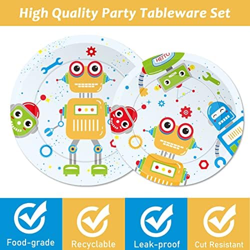 Wiooffen 96pcs Robot Birthday Party Decorations Supplies Paper Plates Napkins Disposable Cake Dessert Tableware Set Robots Theme Baby Shower Favors For Boys Kids, Serve 24 - Image 4