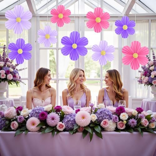 Pink and Purple Birthday Decorations Pink and Purple Flowers Wall Decor - Image 7