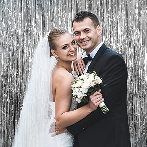 10 Pack Foil Curtain Backdrop Silver Metallic Tinsel Foil Fringe Curtains Photo Booth Props for Birthday Wedding Engagement Baby Shower Bachelorette Christmas Holiday Celebration Party - Image 5