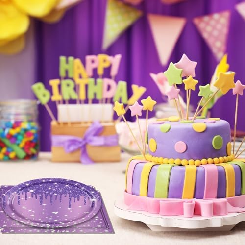 40 PCS Purple Birthday Decorations - Includes 20 Paper Plates and 20 Napkins Purple Silver Glitter Party Supplies for Girl Women’s 21st 30th 40th 50th 60th 70th 75th 80th Birthday,Serves 20 - Image 5