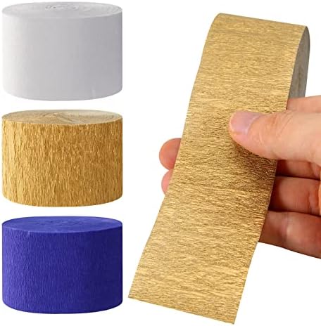 Navy-Blue White-Gold Crepe Paper Streamers - 9 Rolls Royal Blue Graduation 2026 Men Boy Birthday Party Decorations Streamer Wedding Bridal Shower Paper Garland Fathers Day Decor Panduola - Image 3