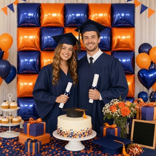 Navy Blue and Orange Square Foil Balloons Wall Tunnel Arch Kit - Image 5