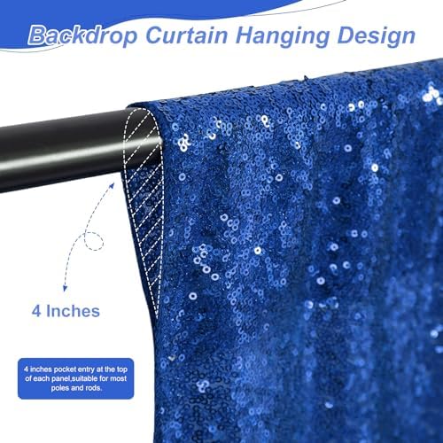 Navy Blue Sequin Backdrop Curtains,2 Panels 4FTx8FT Blue Curtain Backdrop Glitter Party Decorations Background Drapes for Wedding Birthday Anniversary Graduation Photo Booth Decor - Image 2