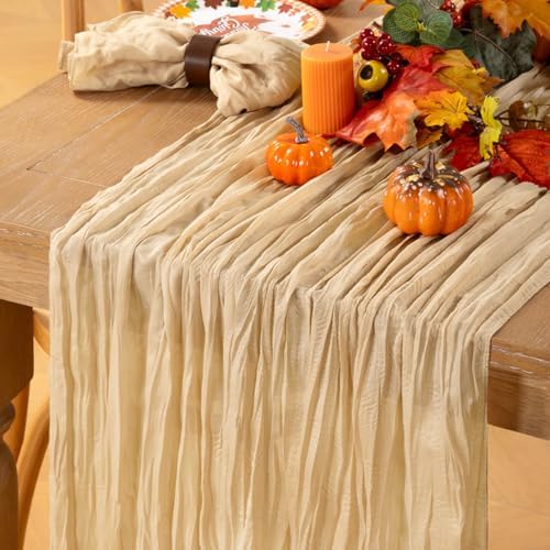 Champagne Cheesecloth Table Runner Farmhouse Fall Table Runner 10ft, 8 Pack - Image 2