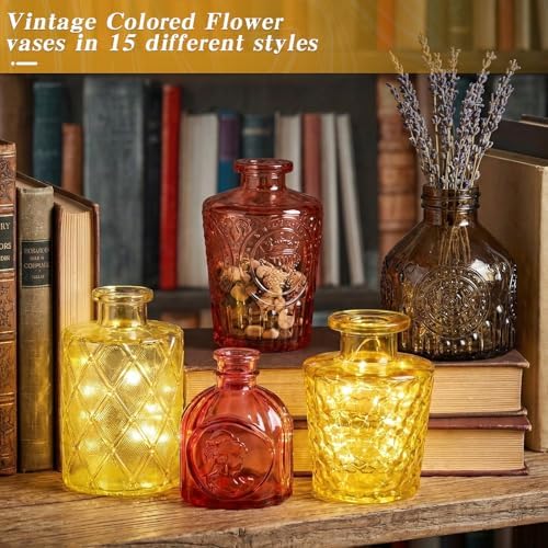 Set of 15 Gold Colored Glass Bud Vases Small Textured Flower Vases - Image 2