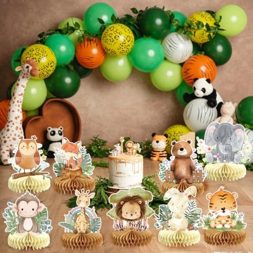 9Pcs Woodland Baby Shower Birthday Decorations Honeycomb Centerpieces, Forest Baby Shower Table Decorations Animals Birthday Party Table Centerpieces Toppers Decor - Image 5