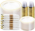 BESTVIP 350 Piece Clear Gold Plastic Dinnerware Set for 50 Guests by Bestvip