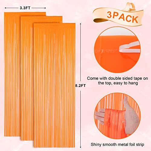 Voircoloria Pastel Orange Foil Fringe Backdrop Curtains, 3.3x8.2ft, 3 Pack - Image 3