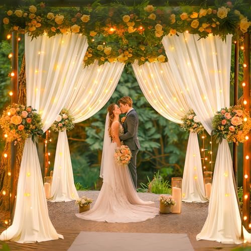 30 x 10ft Champagne Backdrop Curtains with Lights String by PartyTalk