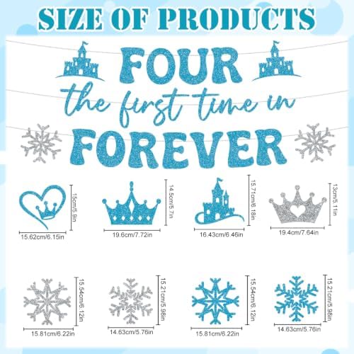 Four the First Time in Forever Birthday Decoration, 20PCS Frozen 4th Banners with Hanging Swirls Party Decorations, Princess 4 Years Old Paper Fans Poms and Pennant Banners Decor Supplies - Image 2
