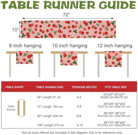 Strawberry Pink Dining Table Runner, Spring Summer Fruit Flowers - Image 3