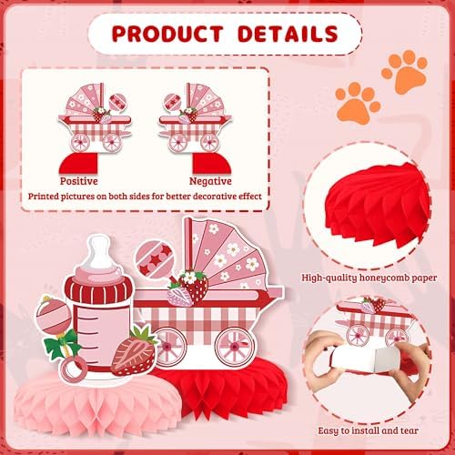 9 PCS Strawberry Baby Shower Party Decorations - Image 3