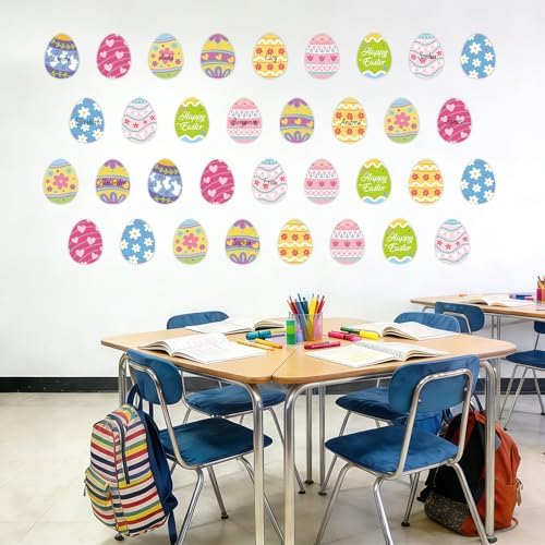 54Pcs Easter Egg Cutouts, Spring Classroom Bulletin Board Decorations, Colourful Eggs Paper Cutting for School Easter Party Home Wall Decor - Image 5