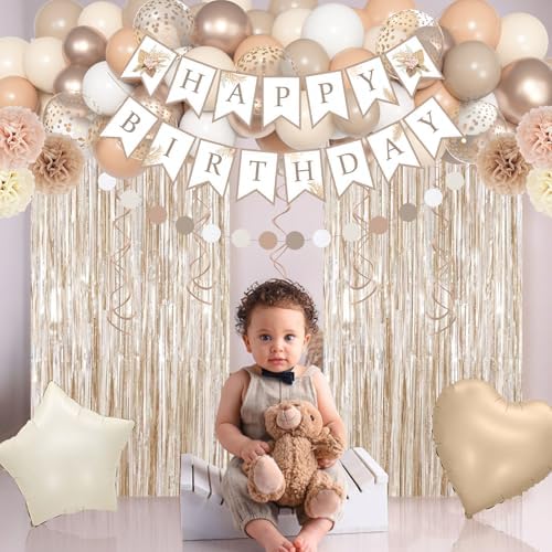 Neutral Birthday Party Decorations for Women Girl Happy Birthday Banner - Image 5