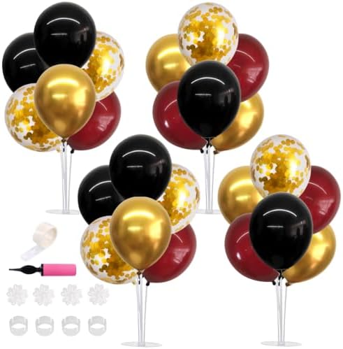 TONIFUL 4 Set Burgundy Red Black Gold Balloon Stand Centerpiece for Table by TONIFUL