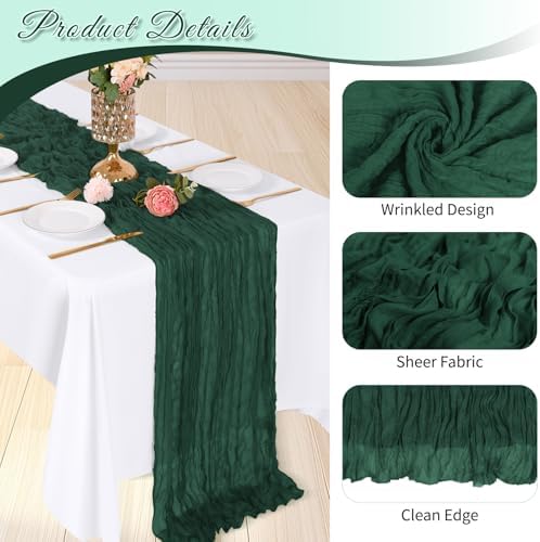 6 Pack Emerald Green Cheesecloth Table Runner, 17 x 108 inch, Semi Sheer Boho Cheese Cloth Fabric Table Runner Bulk for Wedding , Birthday, Party, Holiday, Home Decor (Emerald Green) - Image 4