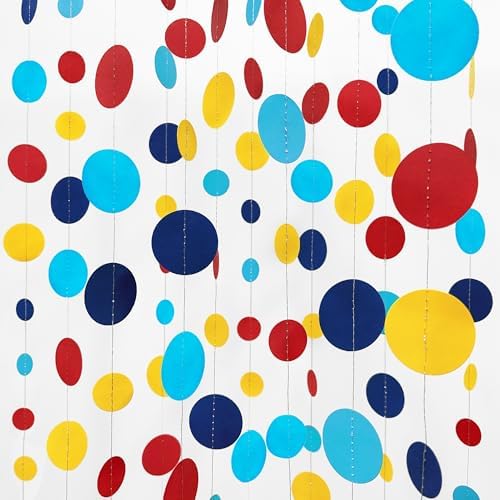 Red Blue Yellow Party Decorations Circle Dots Garland Hanging Paper Polka Dot Streamer for Carnival Circus Clown Fiesta Festivals Birthday Wedding Bridal Shower Wedding Shower Party Supplies by pinkblume