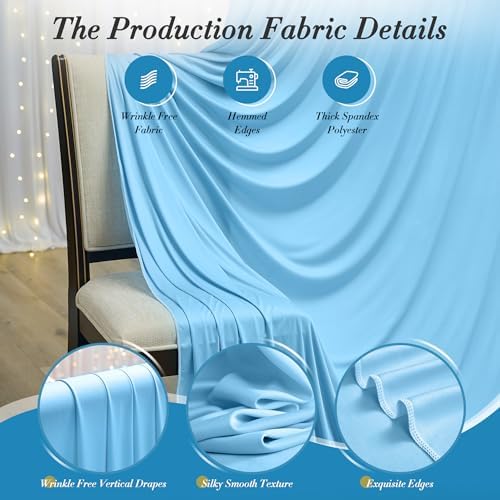50 ft x 10 ft Wrinkle Free Blue Backdrop Curtain Panels, Polyester Photography Backdrop Drapes, Wedding Party Home Decoration Supplies - Image 3
