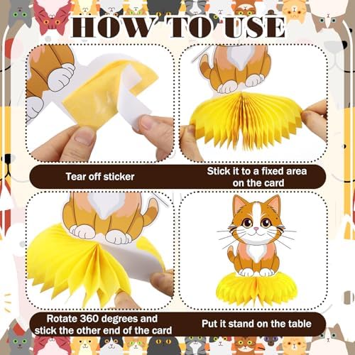 Pickmesh 12 Pcs Cat Birthday Party Decoration Honeycomb Centerpieces Kitten Table Centerpieces Cats Table Topper 3D Double Sided Kitten Decoration for Birthday Pet Theme Party Favors Supplies - Image 5