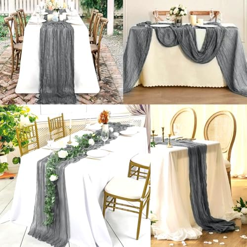 20 Pack Gray 10FT Cheesecloth Table Runner Rustic Gauze Fabric Cheese Cloth Table Runner for Wedding Bridal Baby Shower Table Decor 20 x 120 Inch Long Boho Sheer Birthday Party Table Decorations - Image 7
