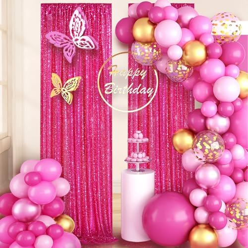 Hot Pink Sequin Backdrop 2 Panels 2FTx8FT Photo Backdrop Curtains Glitter - Image 6