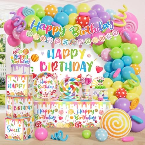 Cocomigo 281 Pcs Candyland Party Decorations, All-in-1 Party Set Serves 25 by cocomigoPartyHome