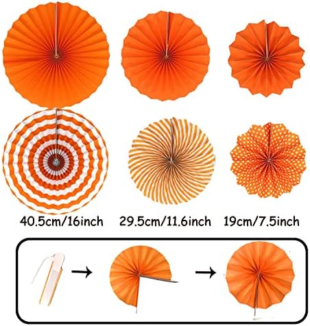ZERODECO Party Decoration, 21 Pcs Orange Hanging Paper Fans Pom Poms Flowers, Garlands String Polka Dot and Triangle Bunting Flags for Minnie Mouse Birthday Parties Baby Showers Wedding - Image 2