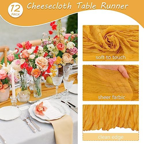 35x120 Inch Mustard Cheesecloth Table Runner Fall Thanksgiving Boho Decor - Image 4