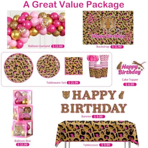 Pink Cheetah Print Birthday Decor, All-in-1 Party Set Serves 25 - Image 3