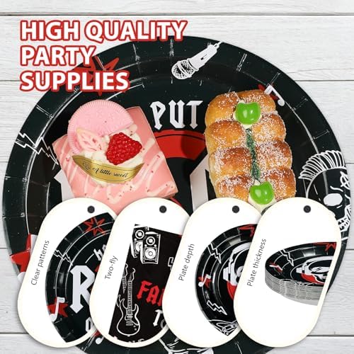 96Pcs Rock and Roll Party Decorations He Put A Rock On It Plates and Napkins Rock N Roll Tableware Sets for Boys Girls Bachelor Rockstar Guitar Music Theme Born to Rock Party Decorations Supplies - Image 6