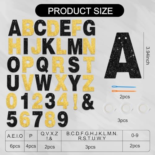 BEISHIDA 116 PCS A-Z DIY Letter Banner Kit Make Your Own Banner Including 111 Letters and Numbers 3 Rope and 2 Threading Device,Customized for Birthday Graduation Wedding Decor Glitter Black Gold - Image 2