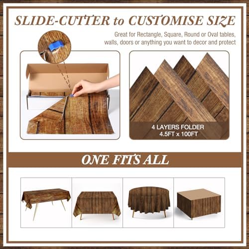 Irenare 1 Pcs Brown Wood Grain Western Tablecloth Plastic - Image 4