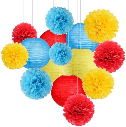 Paper Lanterns Paper Pom Poms Carnival Circus Party Decorations 15pcs by zilue