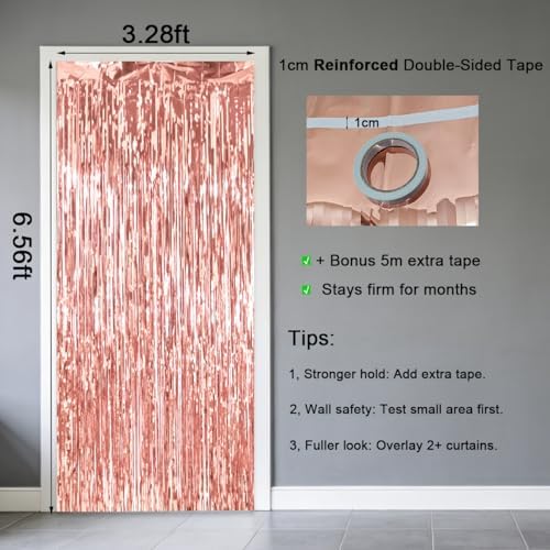 2 Pack Thickened Rose Gold Metallic Foil Fringe Curtains Streamer Rip Resistant Shimmer Tinsel Photo Booth Backdrop for Birthday Wedding Christmas Bachelorette Party Decorations 3.28ft x 6.56ft - Image 6