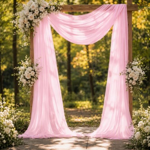 Baby Pink Wedding Arch Draping Fabric Sheer Curtain Drapes 2 Panels | 20 ft Extra Long Shimmery Backdrop Curtains for Wedding Anniversary Party Summer Outdoor Events Drapery Photo Backgrounds - Image 3