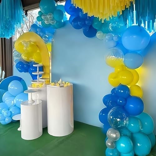 Blue Yellow Balloons Arch Garland Kit, 114Pcs Cartoon Style Light Blue Lemon Yellow Teal Green Latex Balloon Set with Long Balloon for Sea Theme Kids Birthdays Baby Shower Party Decorations - Image 3