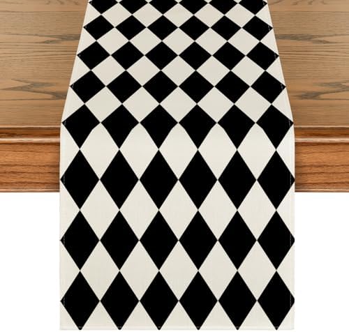 Artoid Mode Diamond Plaid Black Table Runner, Seasonal Halloween Party Kitchen Dining Table Decoration for Home Party Decor 13x120 Inch by ArtoidMode
