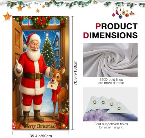 BlissYard Door Cover Santa Reindeer 35x71 Inch Polyester - Image 6